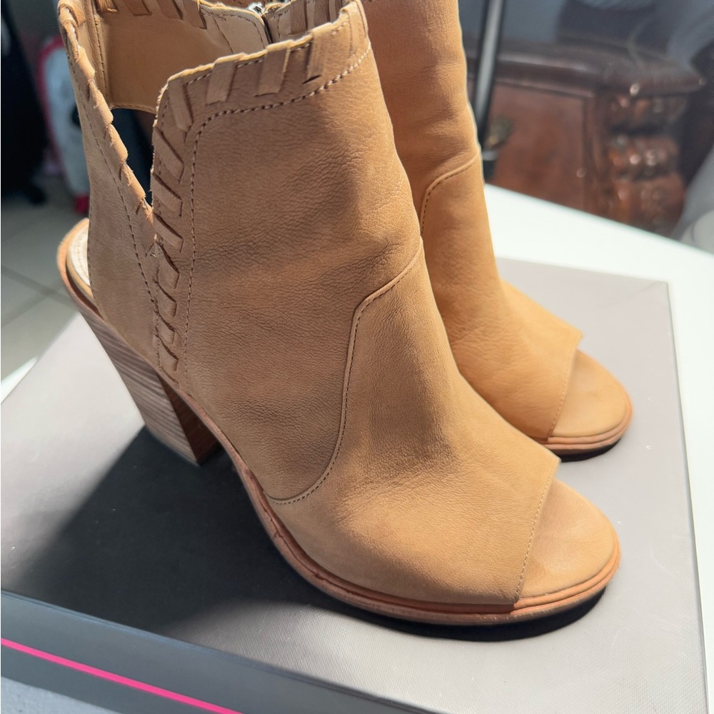 Vince Camuto Tan Peep Toe Booties